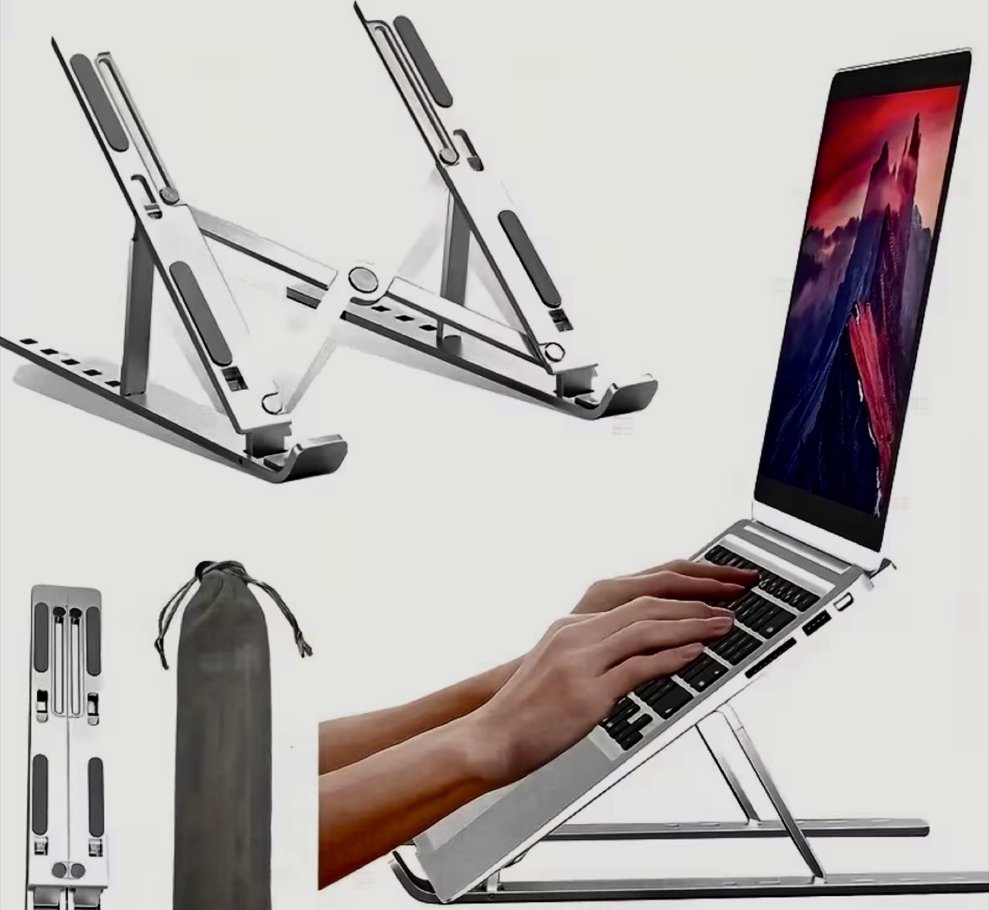 Adjustable Aluminum Laptop Stand with Carrying Pouch