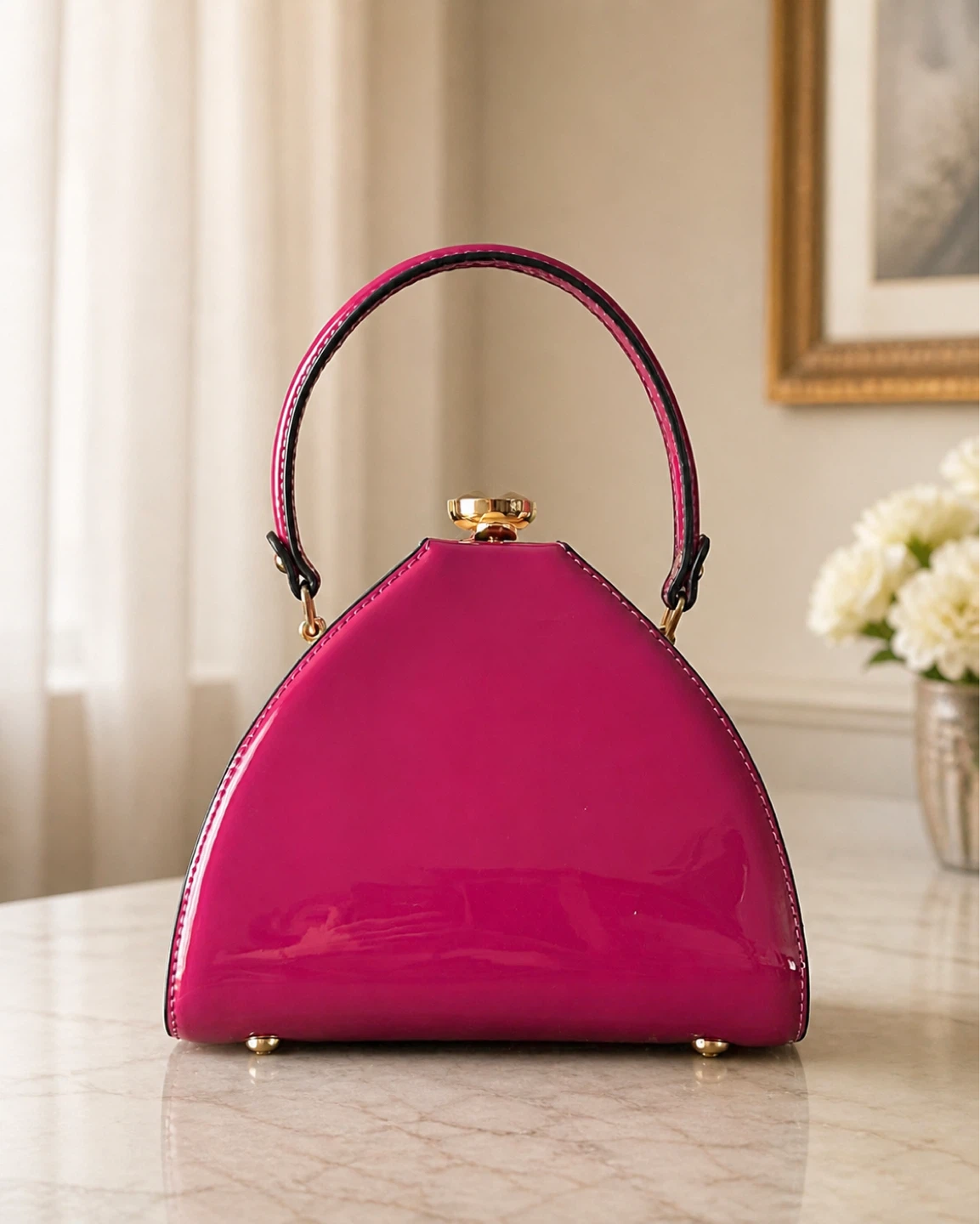 ✨ Elegant Glossy Pink Handbag – Like New ✨