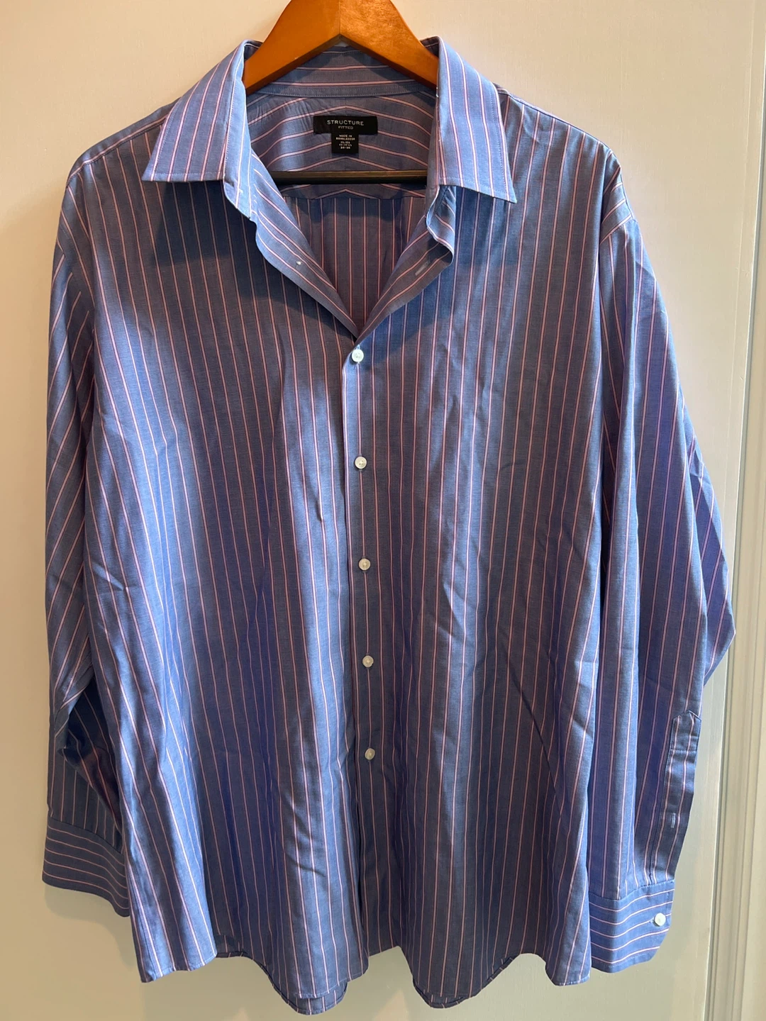 Structure Fitted Dress Shirt - Blue Stripe XL