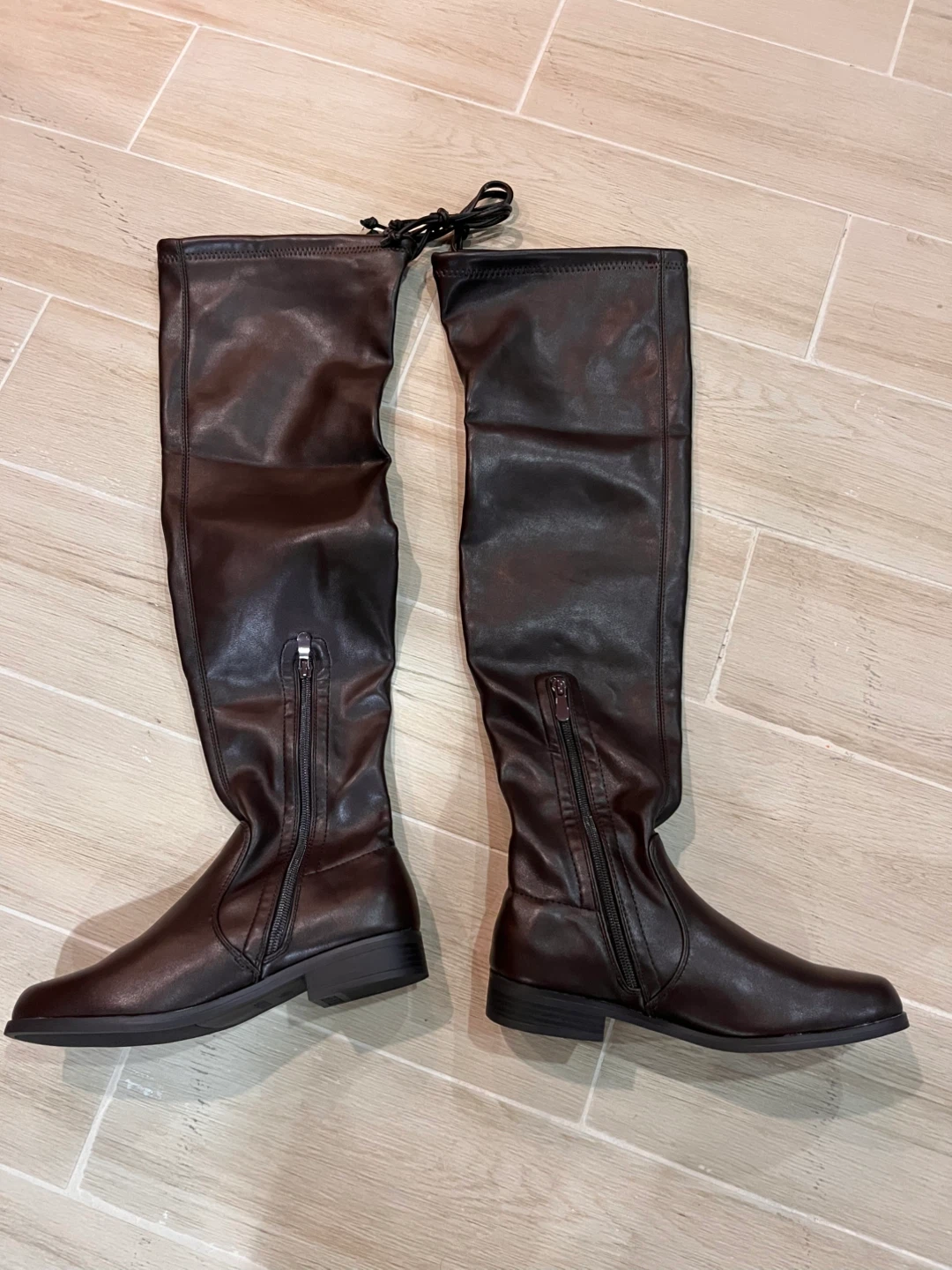 NEW — Size 7.5 Dream Pairs Over the Knee Boots Brown Flat Heels - photo 4