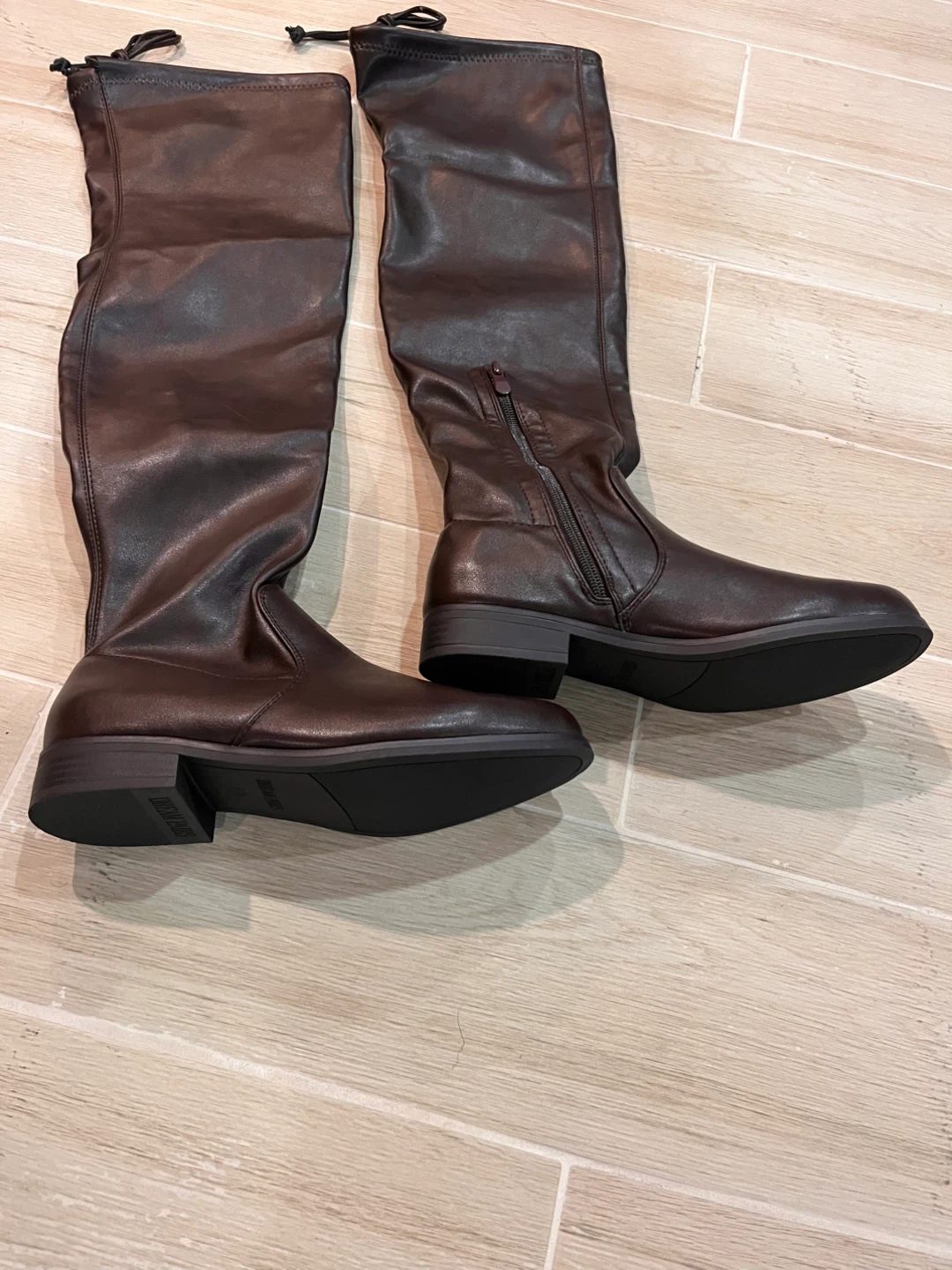 NEW — Size 7.5 Dream Pairs Over the Knee Boots Brown Flat Heels - photo 2