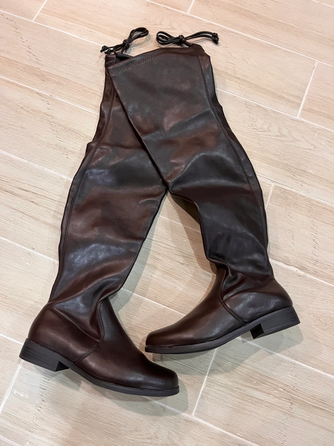 NEW — Size 7.5 Dream Pairs Over the Knee Boots Brown Flat Heels - photo 3