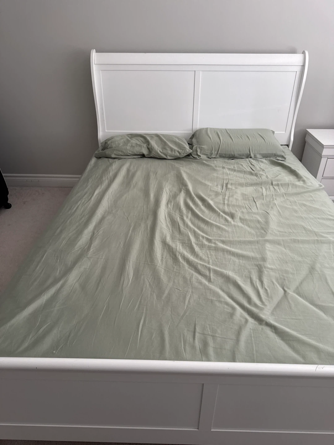 White Wooden Sleigh Bed Frame
