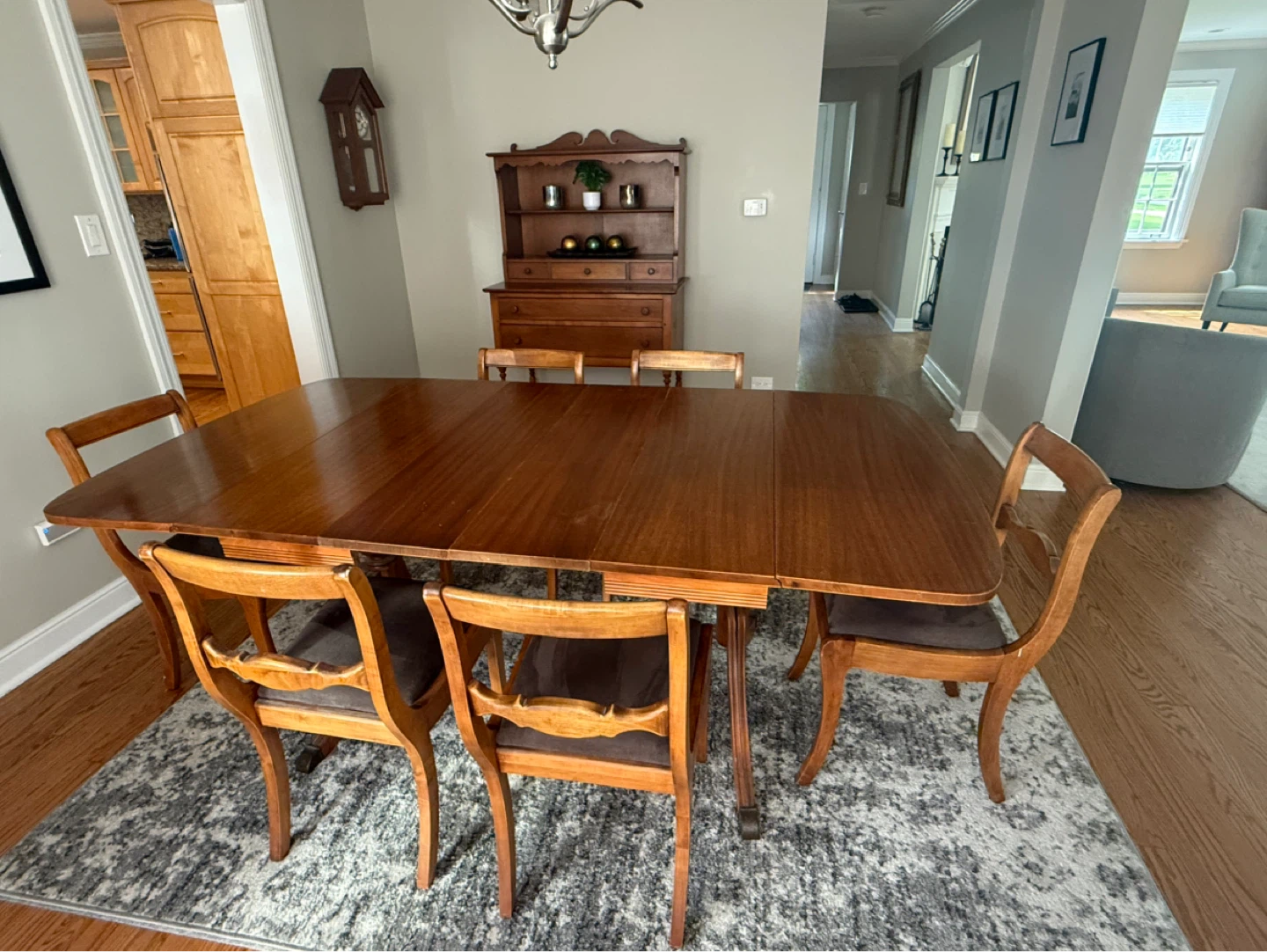 Wooden Drop Leaf Dining Table Set 6Chairs
