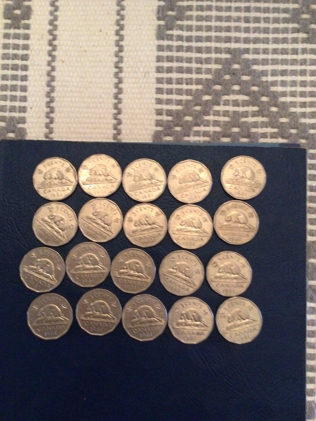 Vintage Canadian 5 cent coins