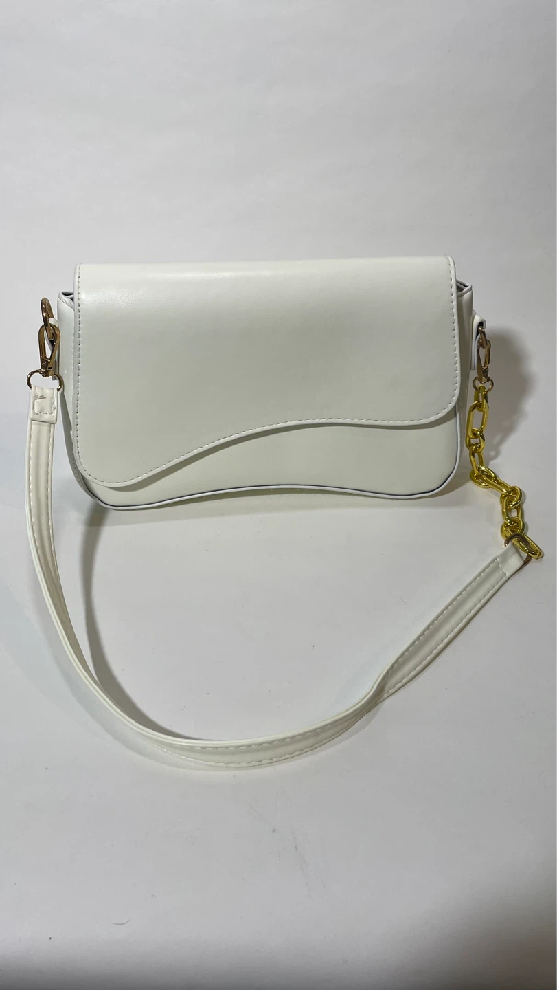 White Shoulder Bag with Gold Chain