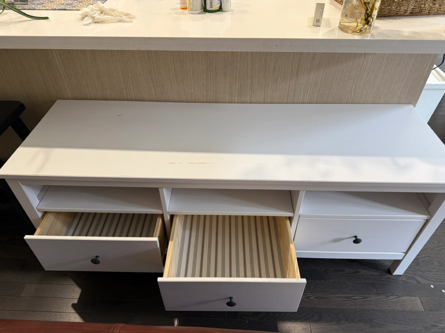 White Media Console with 3 Drawers - photo 2