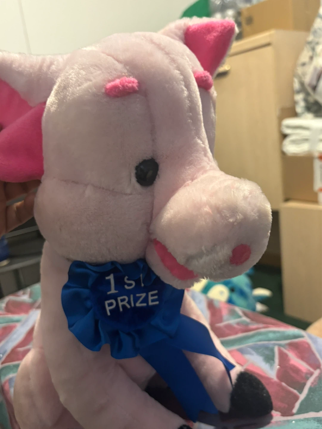Pink Plush Piggy Toy with 1st Prize Ribbon