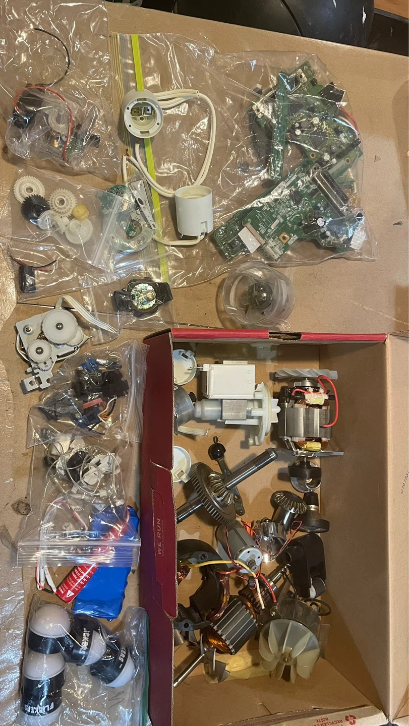 Tech Parts, gears, buttons, small motors