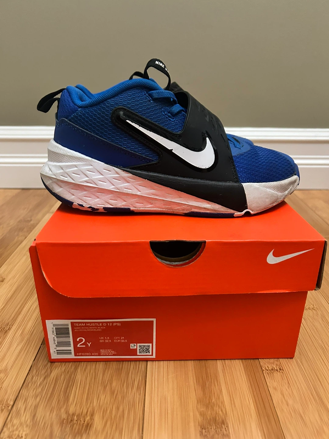 Nike Team Hustle D 12 (PS) Boys Basketball Shoes Blue Size 2Y