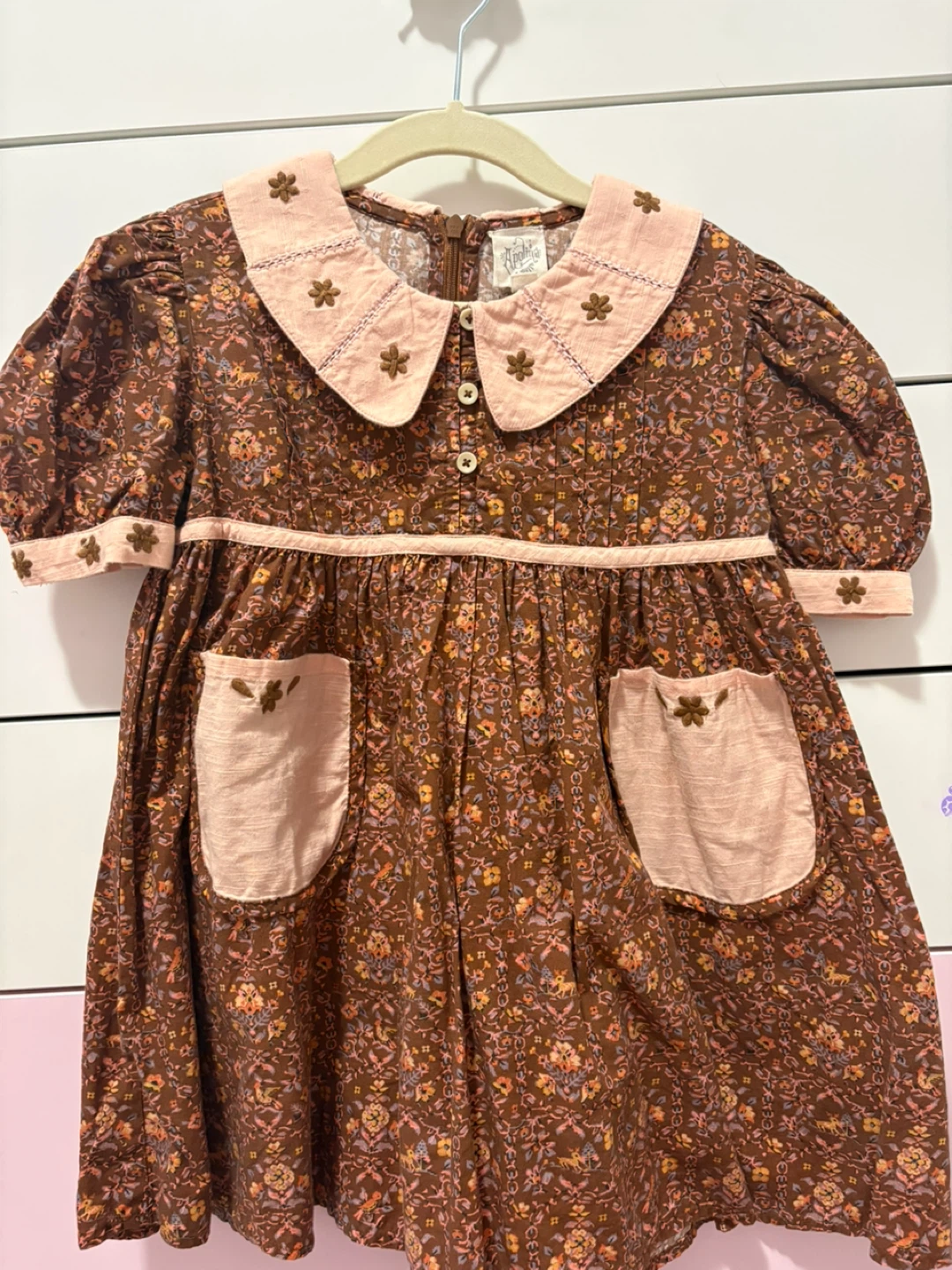 Apolina Floral Dress with Pink Collar & Pockets Size 5