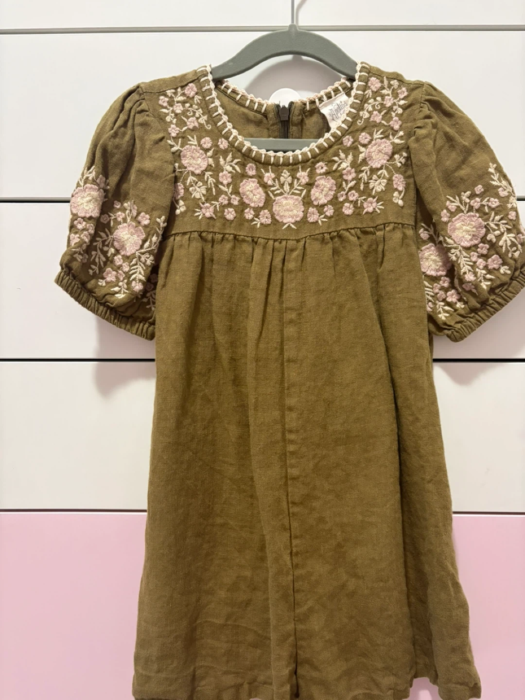 Apolina Floral Embroidered Dress - Olive - 3-5Y