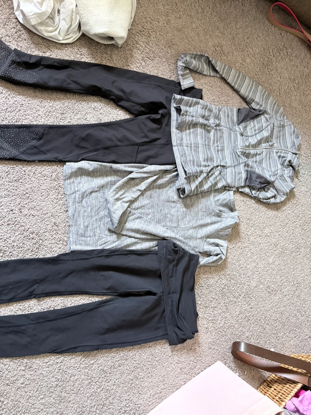 Lululemon Athletica Grey Striped Hoodie & Black Leggings Bundle