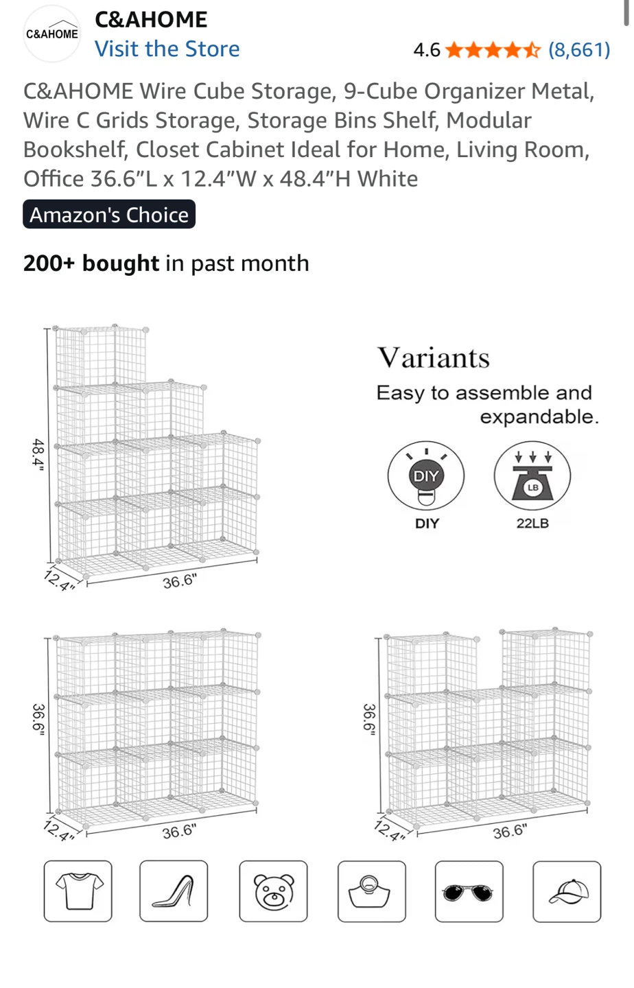 C&AHOME Wire Cube Storage Organizer - 9-Cube, White - photo 2