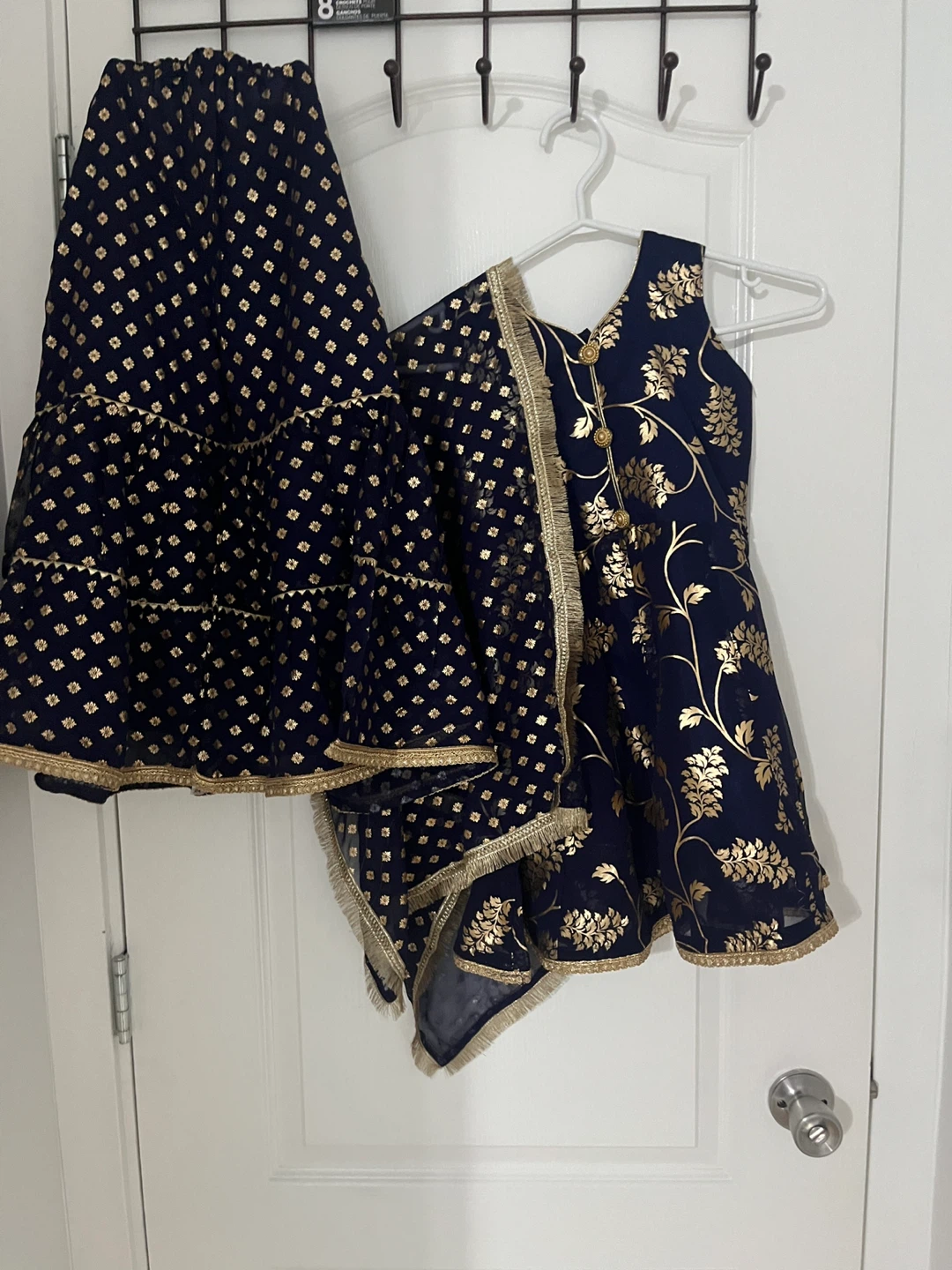 Navy Blue Gold Print Sharara Set - photo 2
