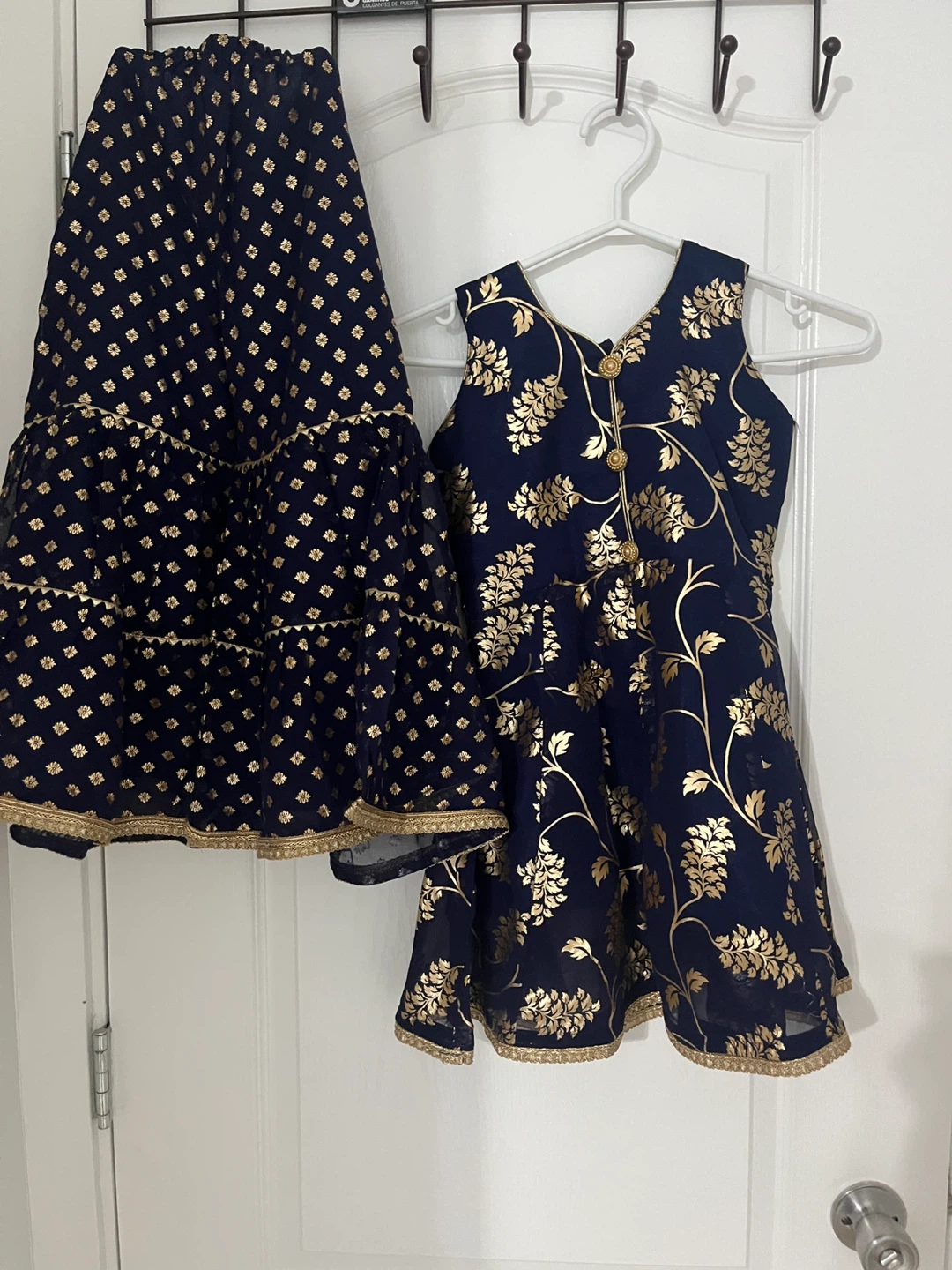 Navy Blue Gold Print Sharara Set