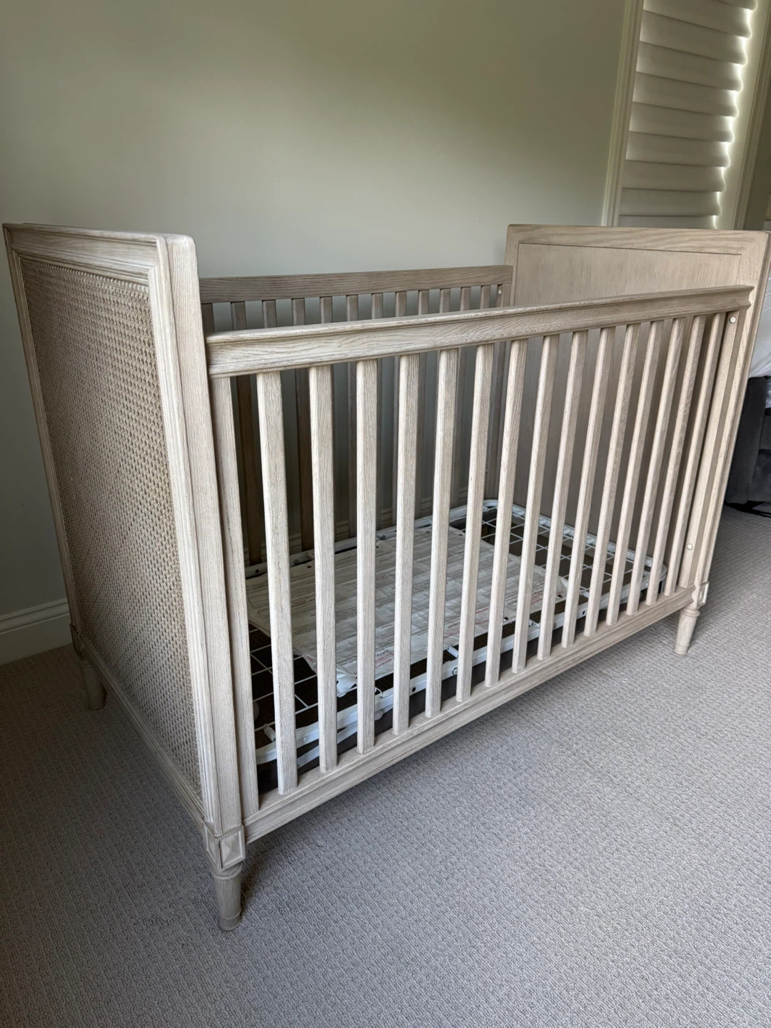 Wooden Baby Crib with Cane Detailing