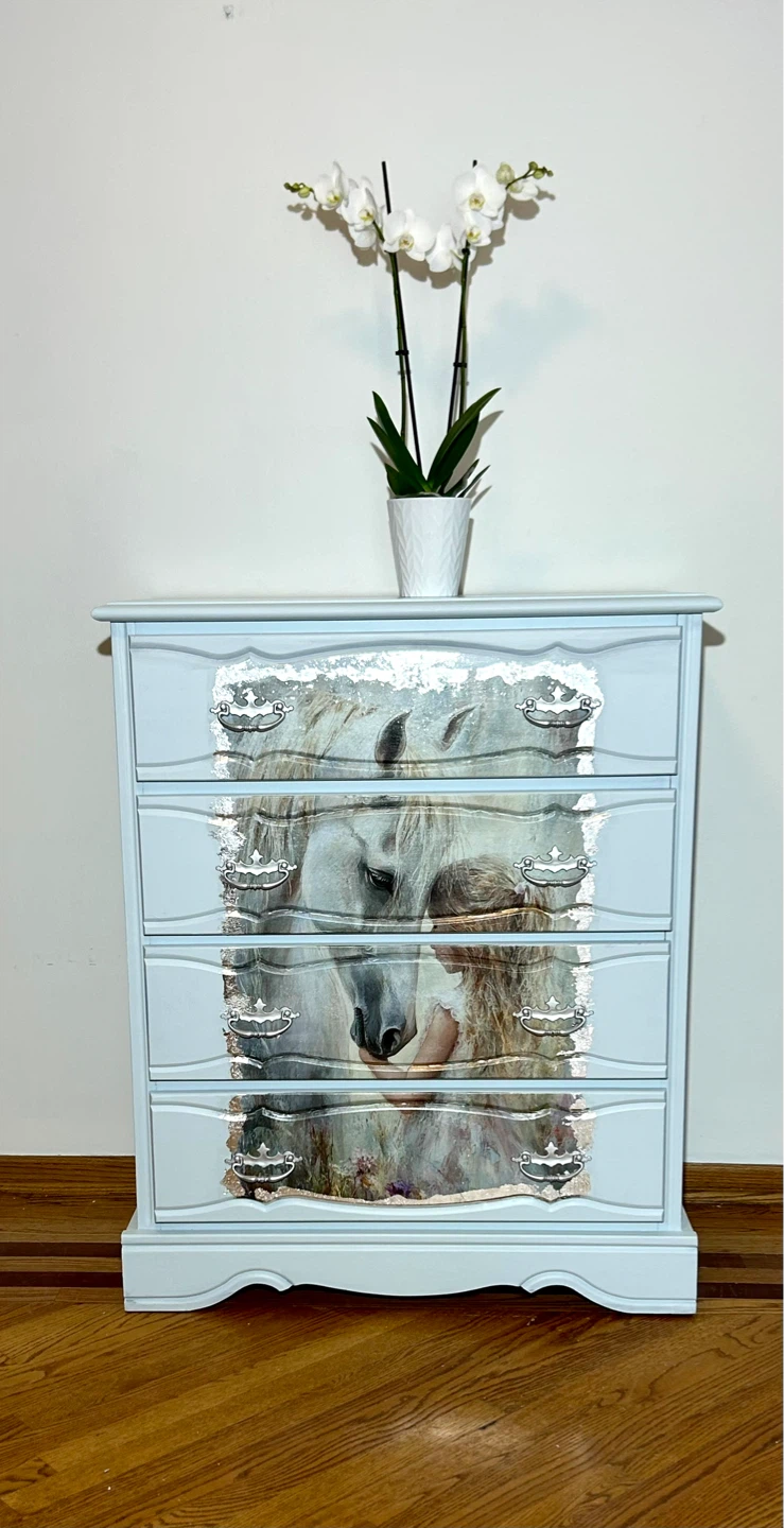 Light Blue Dresser with Horse Graphic