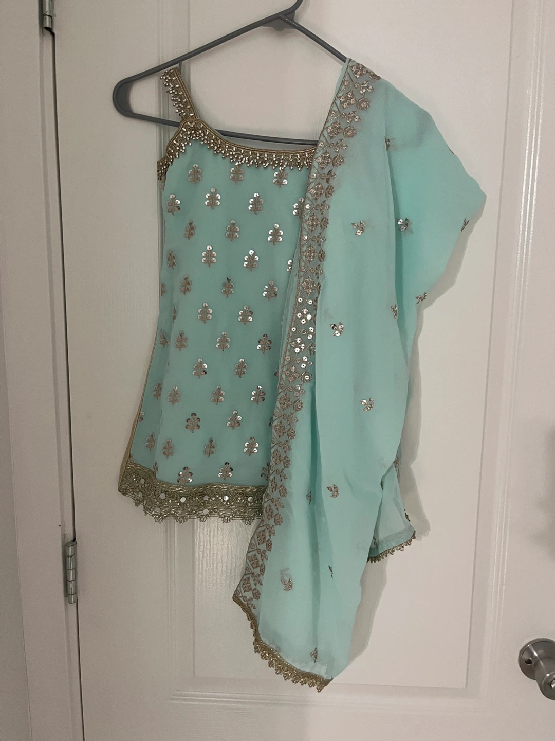 Embellished Teal Kurti with Sharara Pants