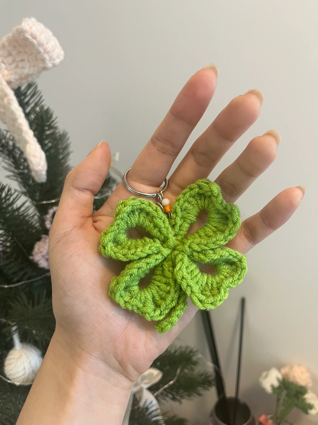 Handmade Crochet clover Keychain