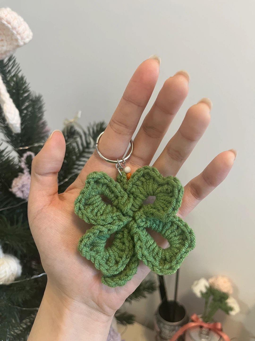 Handmade Crochet clover Keychain - photo 2