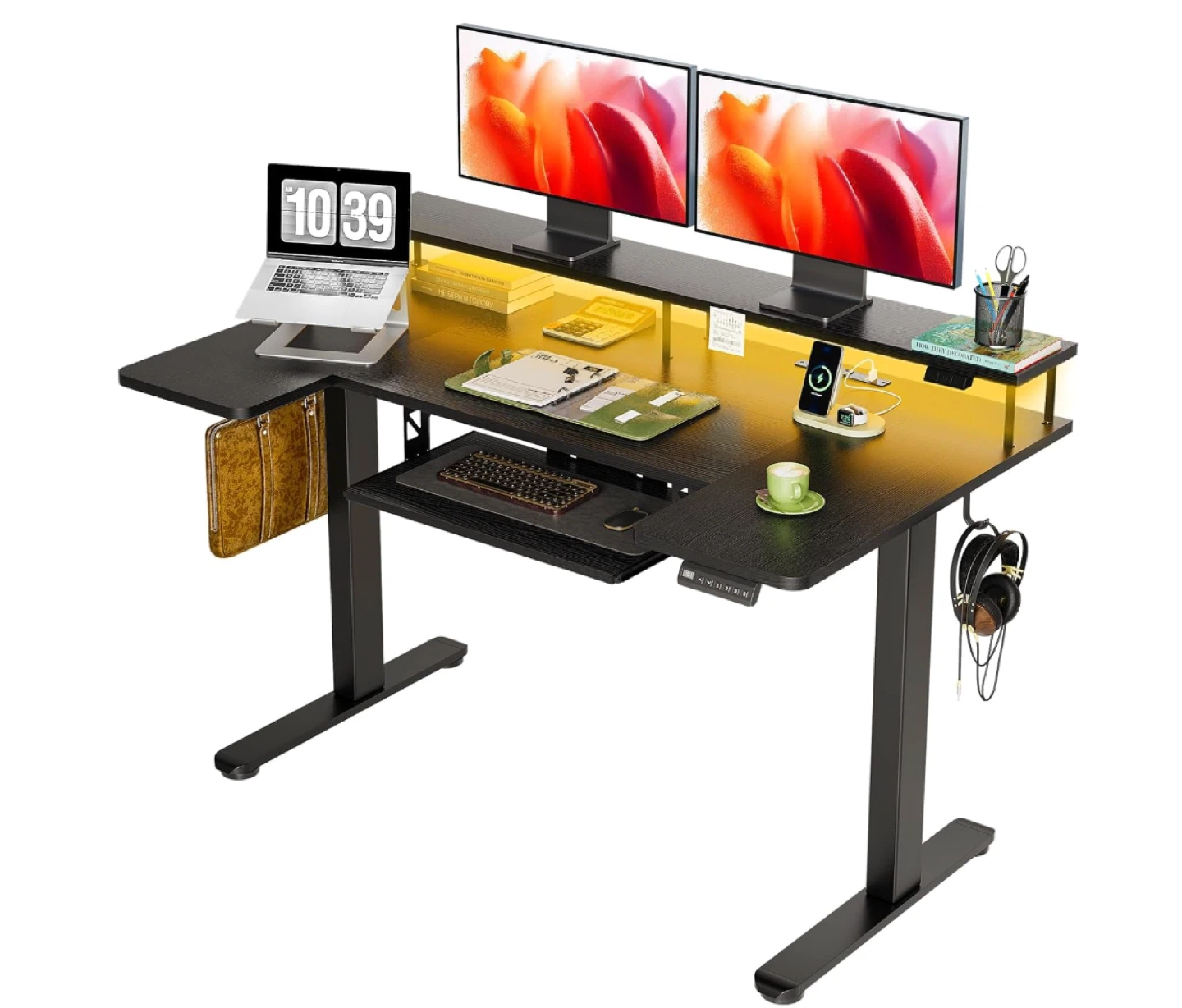 Adjustable Standing Desk with Dual Monitors Shelf