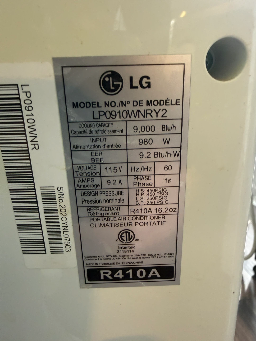LG LP0910WNRY2 Portable Air Conditioner - photo 2