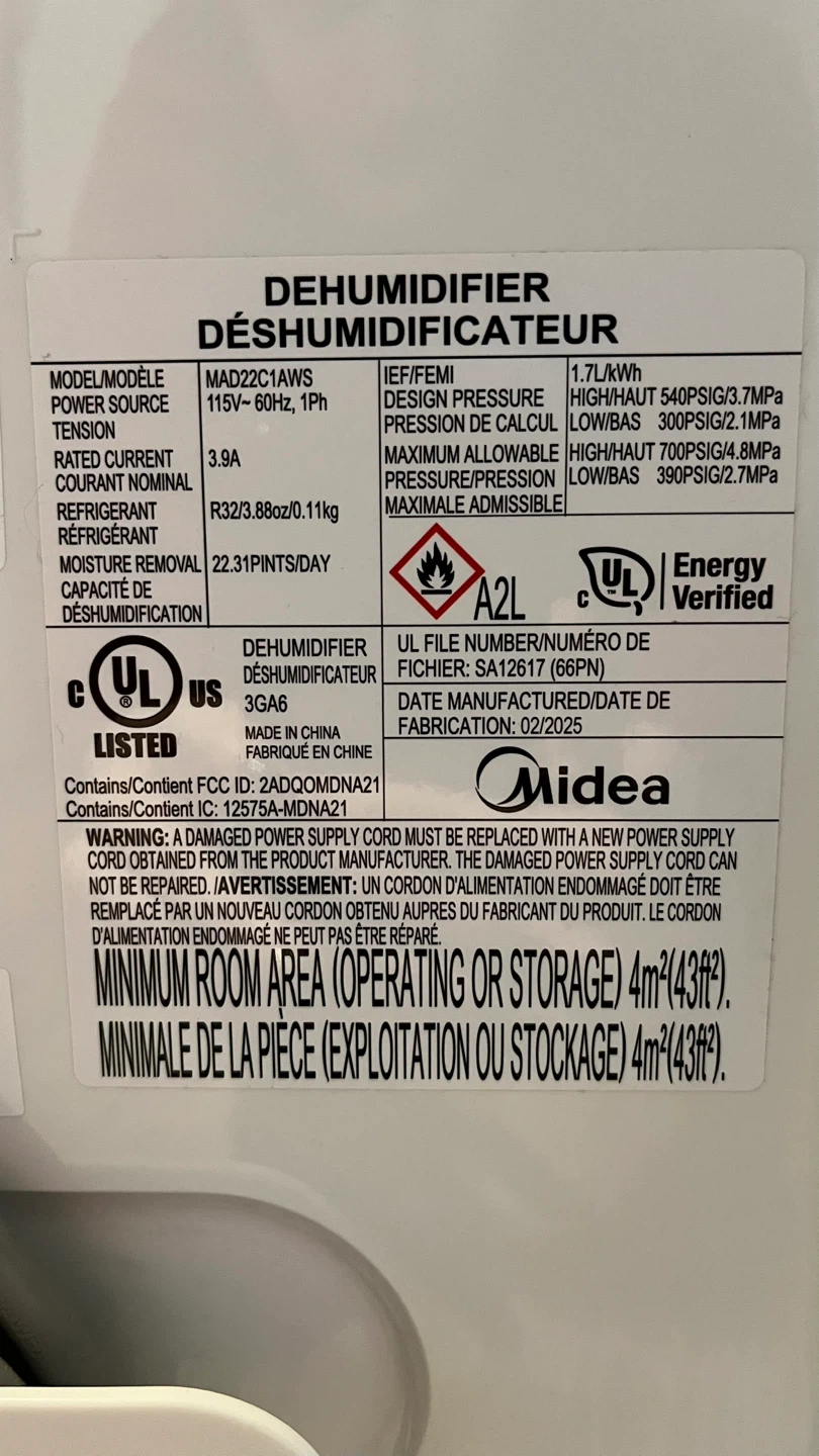Midea Dehumidifier MAD22C1AWS - photo 4