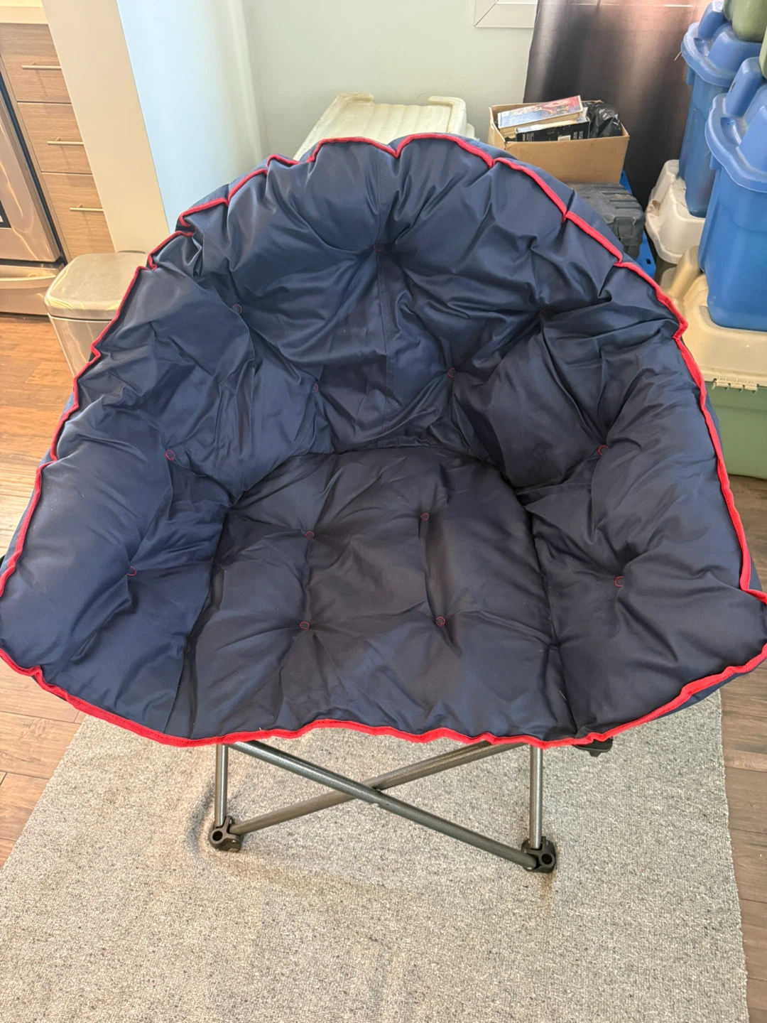Blue Padded Moon Camping Chair with Red Trim