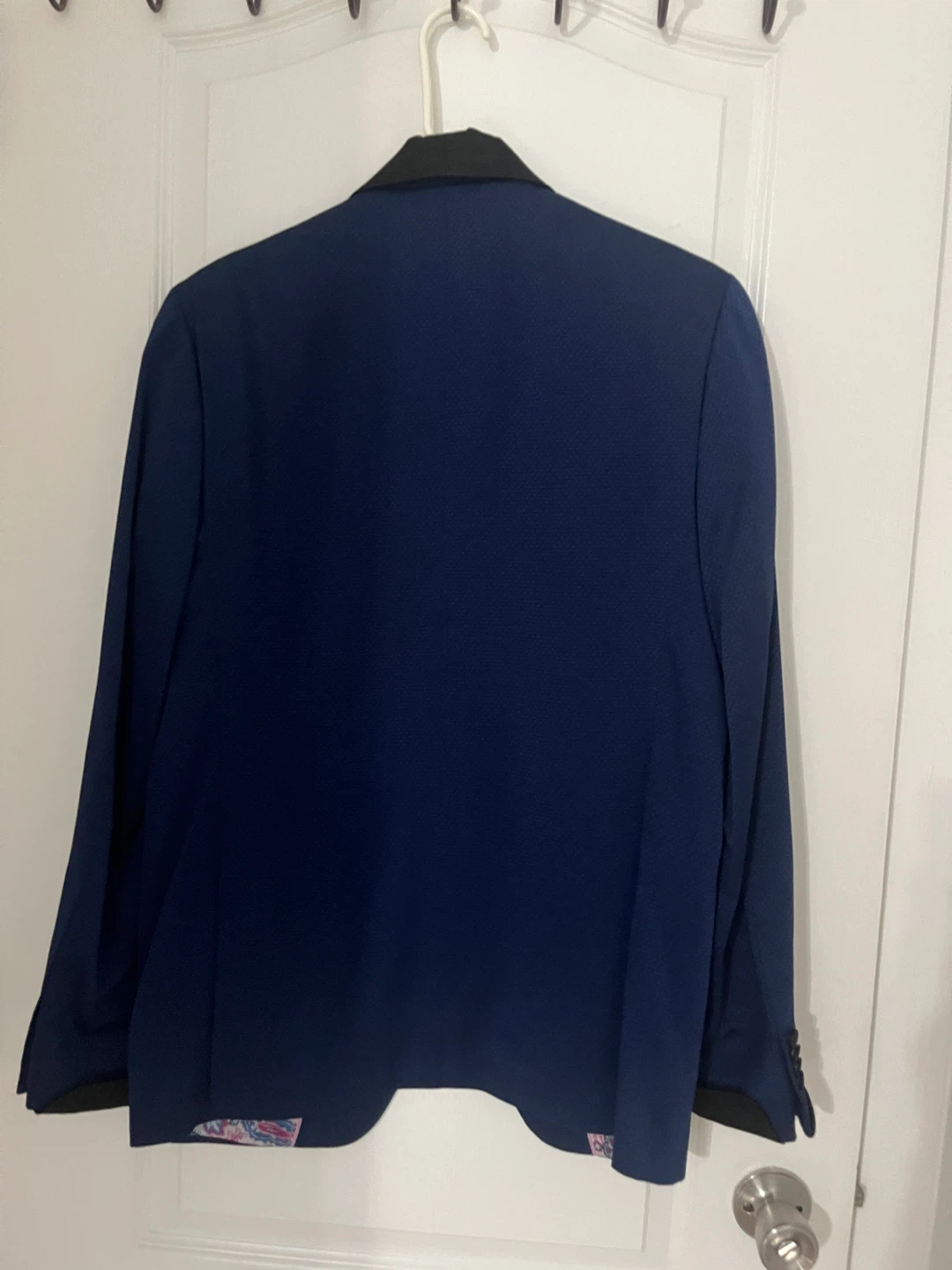 Navy Blue Shawl Collar Blazer with Paisley Lining - photo 2