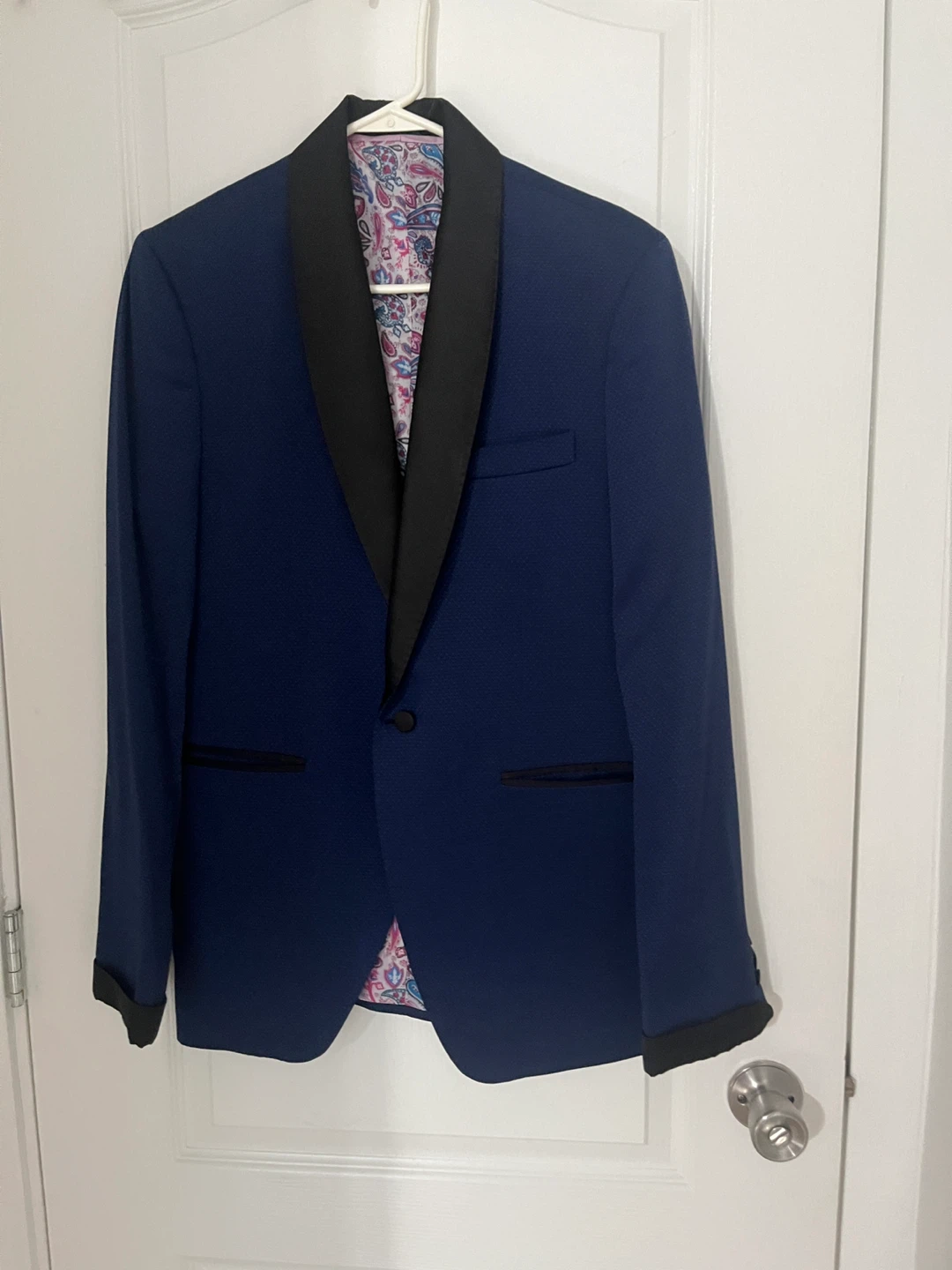 Navy Blue Shawl Collar Blazer with Paisley Lining