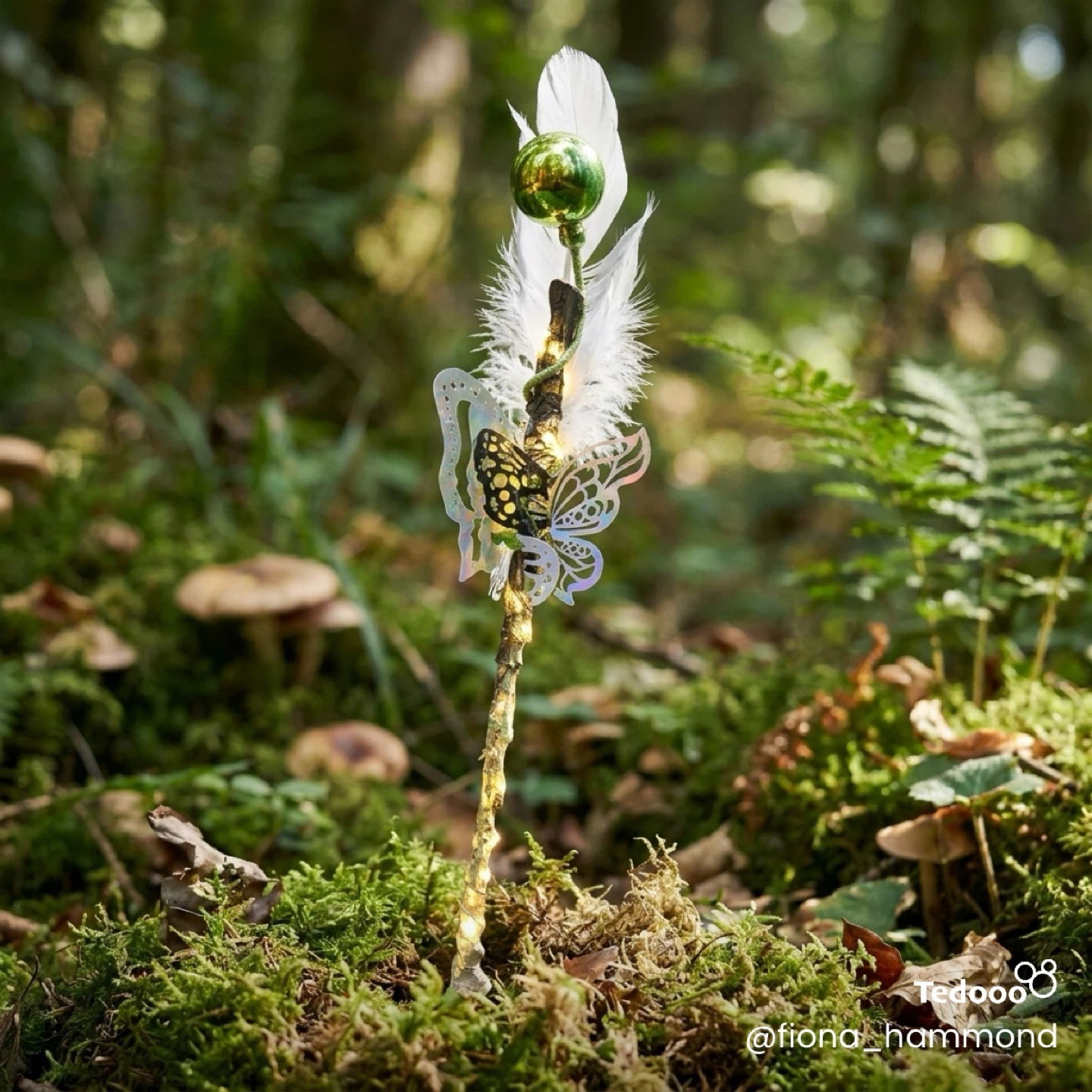 Handmade Fairy Wand with Feathers and Lights - photo 2