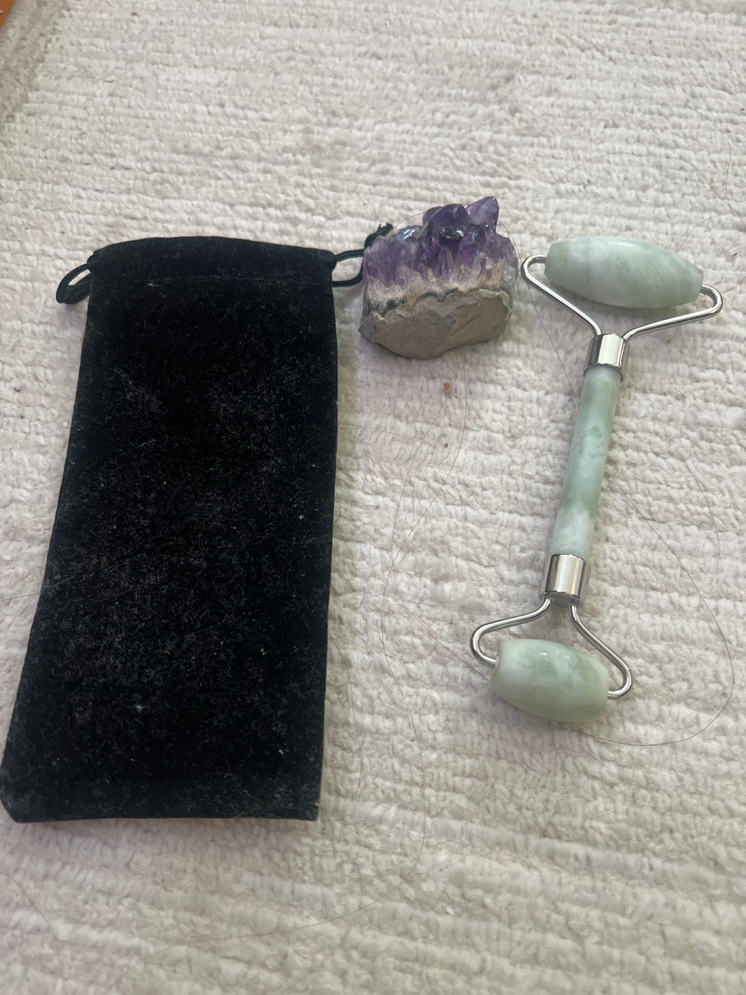 Jade Facial Roller with Amethyst Crystal and Pouch