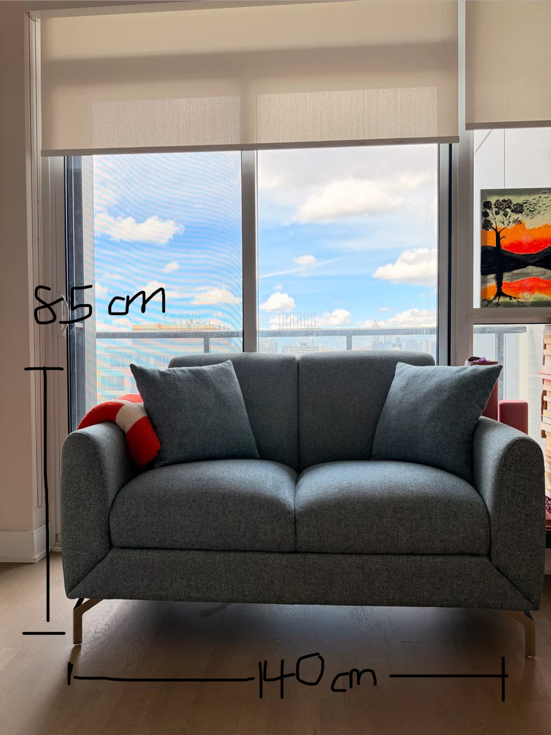 Light Blue/Turquoise Loveseat with rounded arms - photo 4