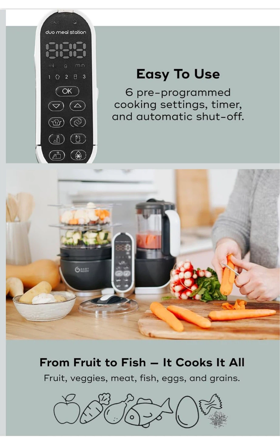 Babymoov Duo Meal Station Baby Food Maker Steamer Blender - photo 3
