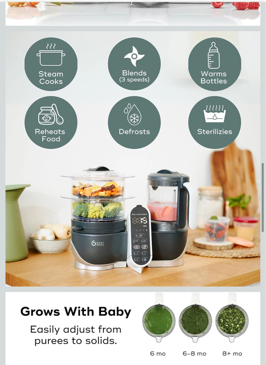 Babymoov Duo Meal Station Baby Food Maker Steamer Blender - photo 2