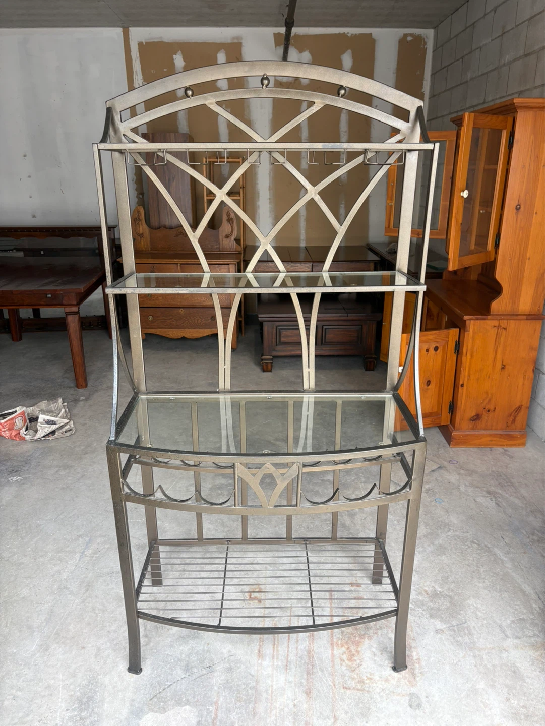 Free delivery used Metal Bakers Rack with Glass Shelves - photo 4