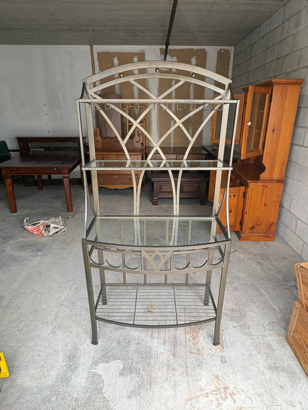 Free delivery used Metal Bakers Rack with Glass Shelves - photo 3
