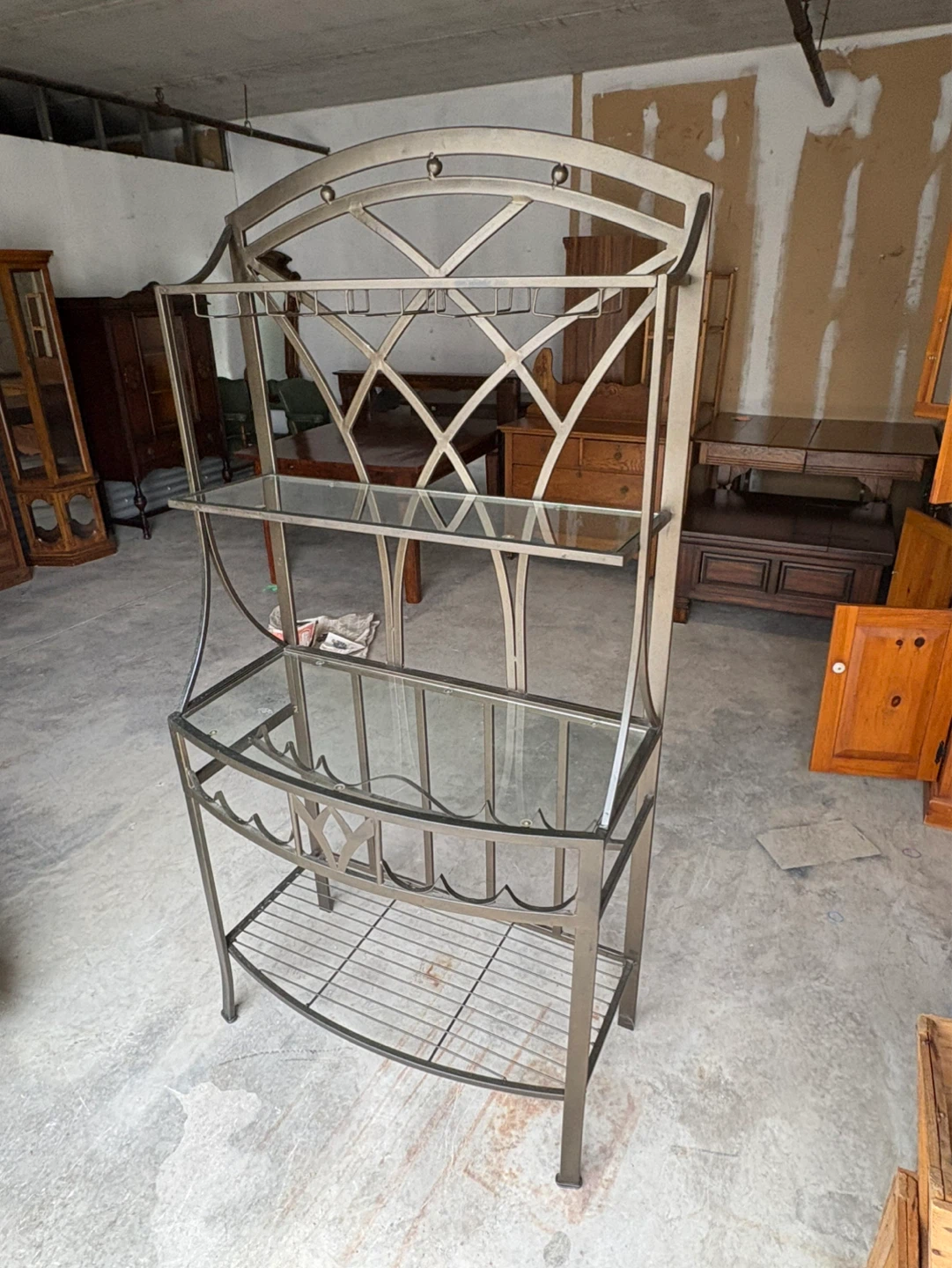 Free delivery used Metal Bakers Rack with Glass Shelves - photo 5