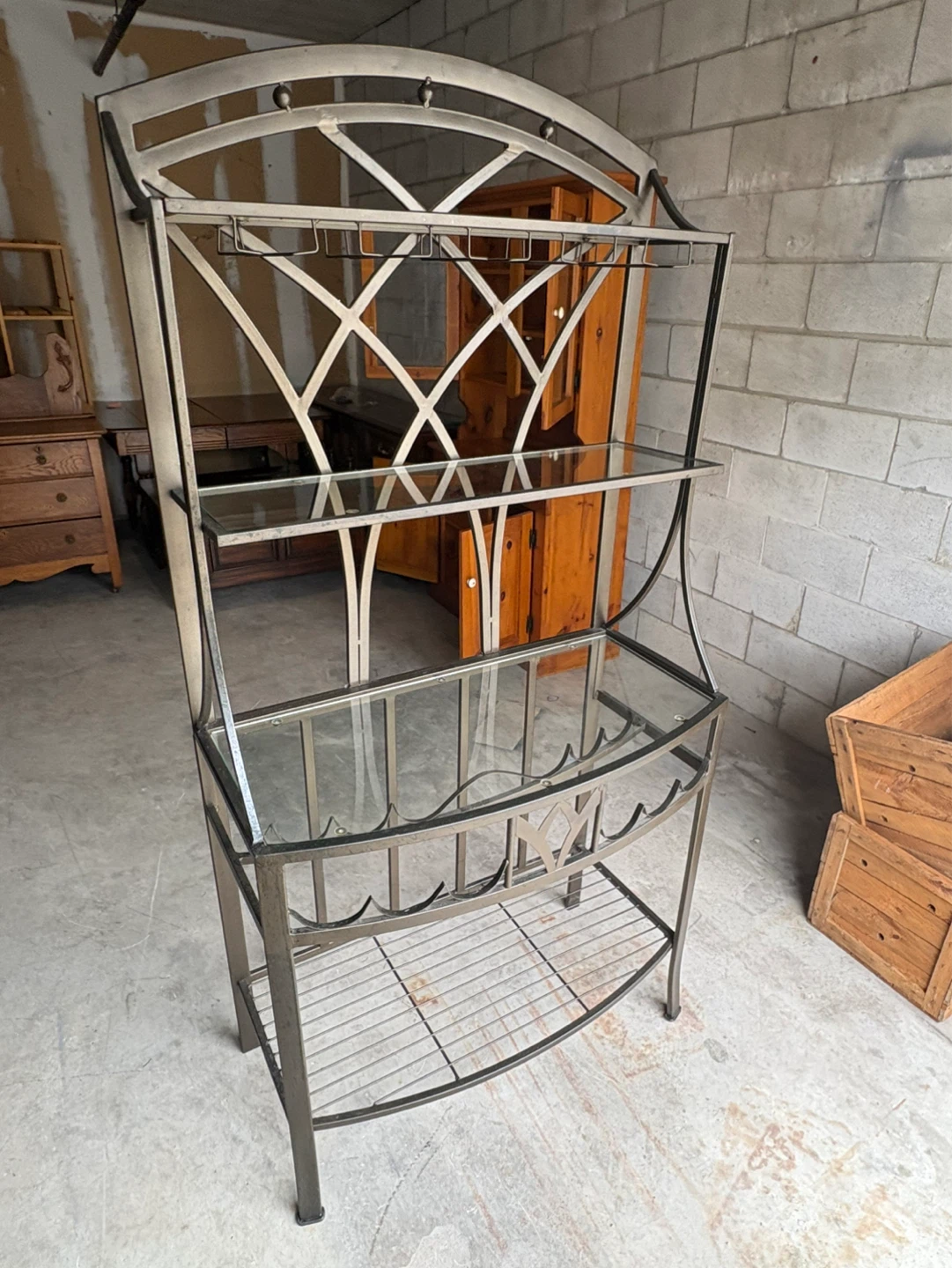 Free delivery used Metal Bakers Rack with Glass Shelves - photo 2