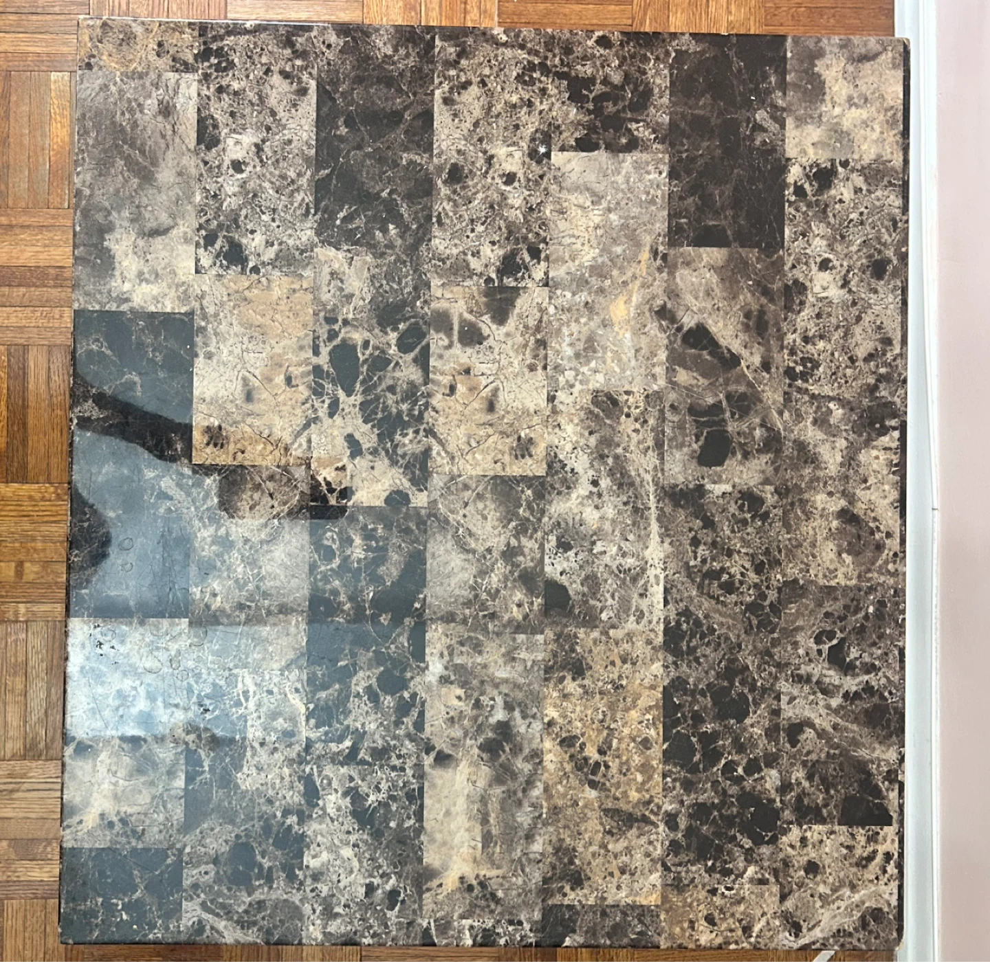 Square Marble Top End Table with Dark Wood Legs