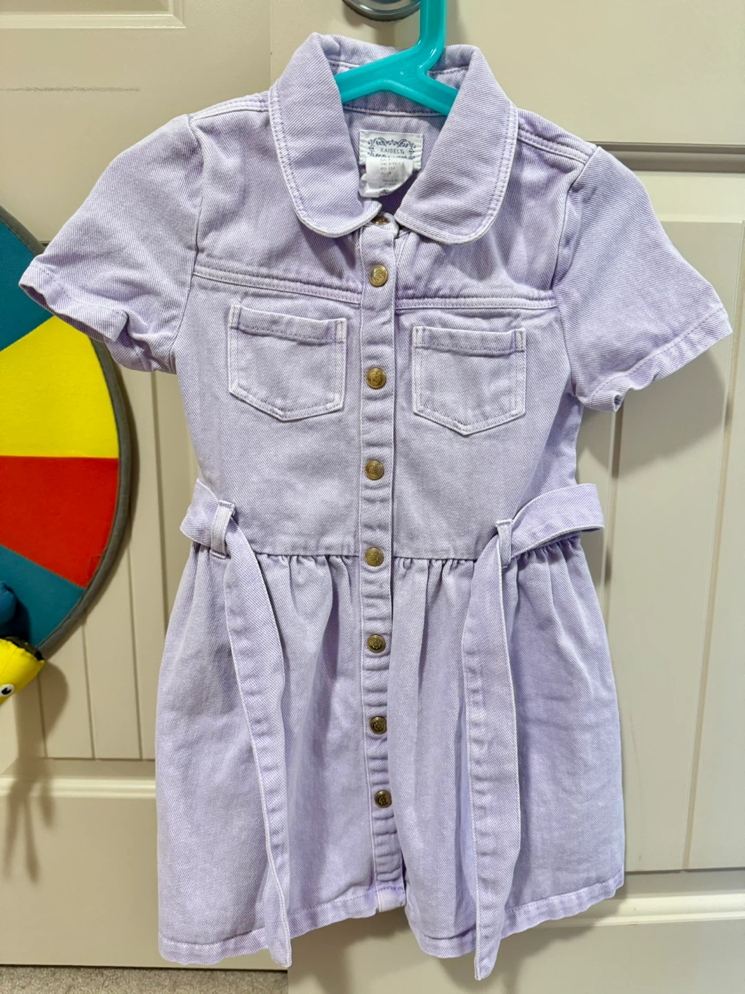 Kaisely Toddler Girl Purple Denim Dress with Belt