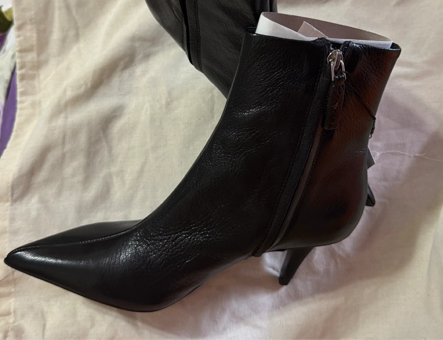 Zara Black Leather Pointed Toe Heeled Ankle Boots