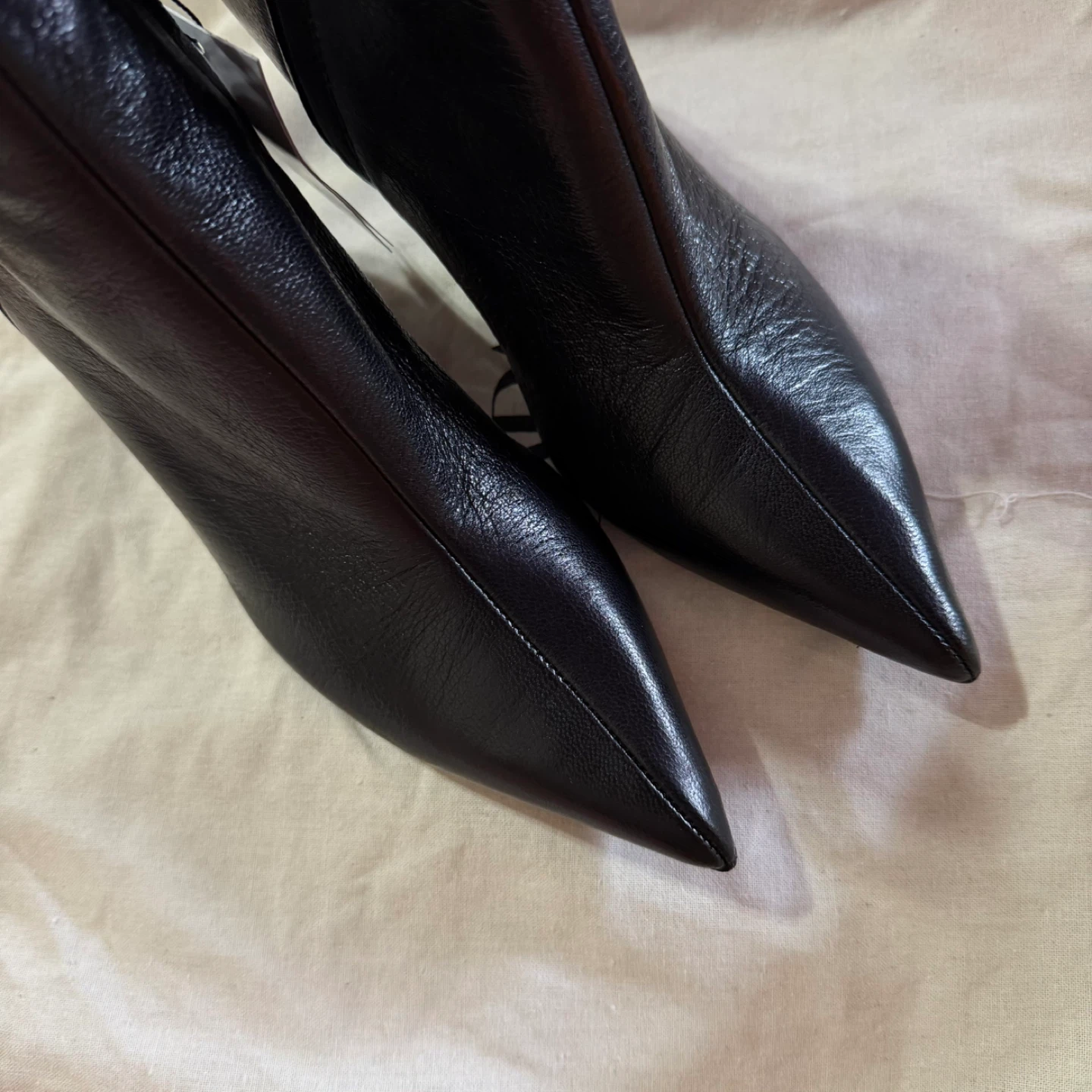 Zara Black Leather Pointed Toe Heeled Ankle Boots - photo 2