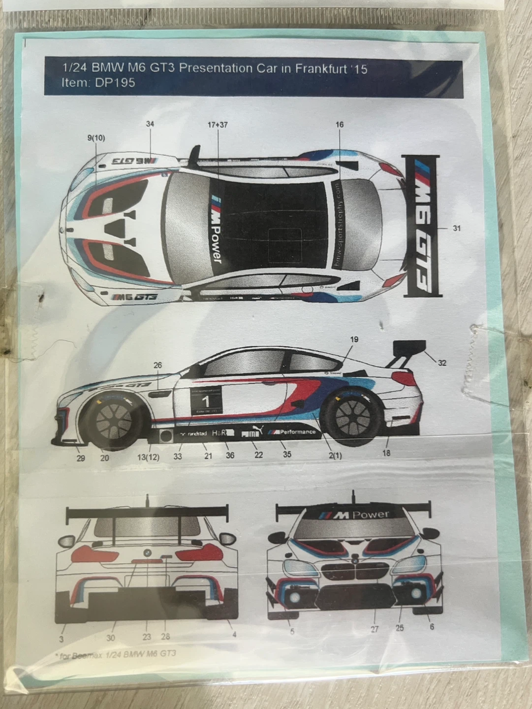 1/24 BMW M6 GT3 "2018 Macau GP Race Winner" Model Kit - photo 3