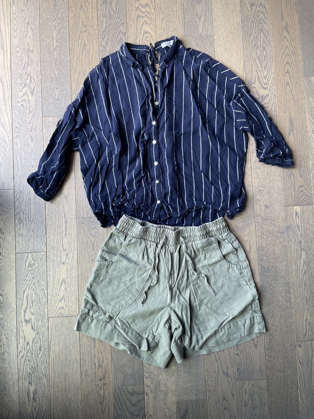 C&A Striped Blouse and RédHead Linen-Blend Shorts Set - photo 2