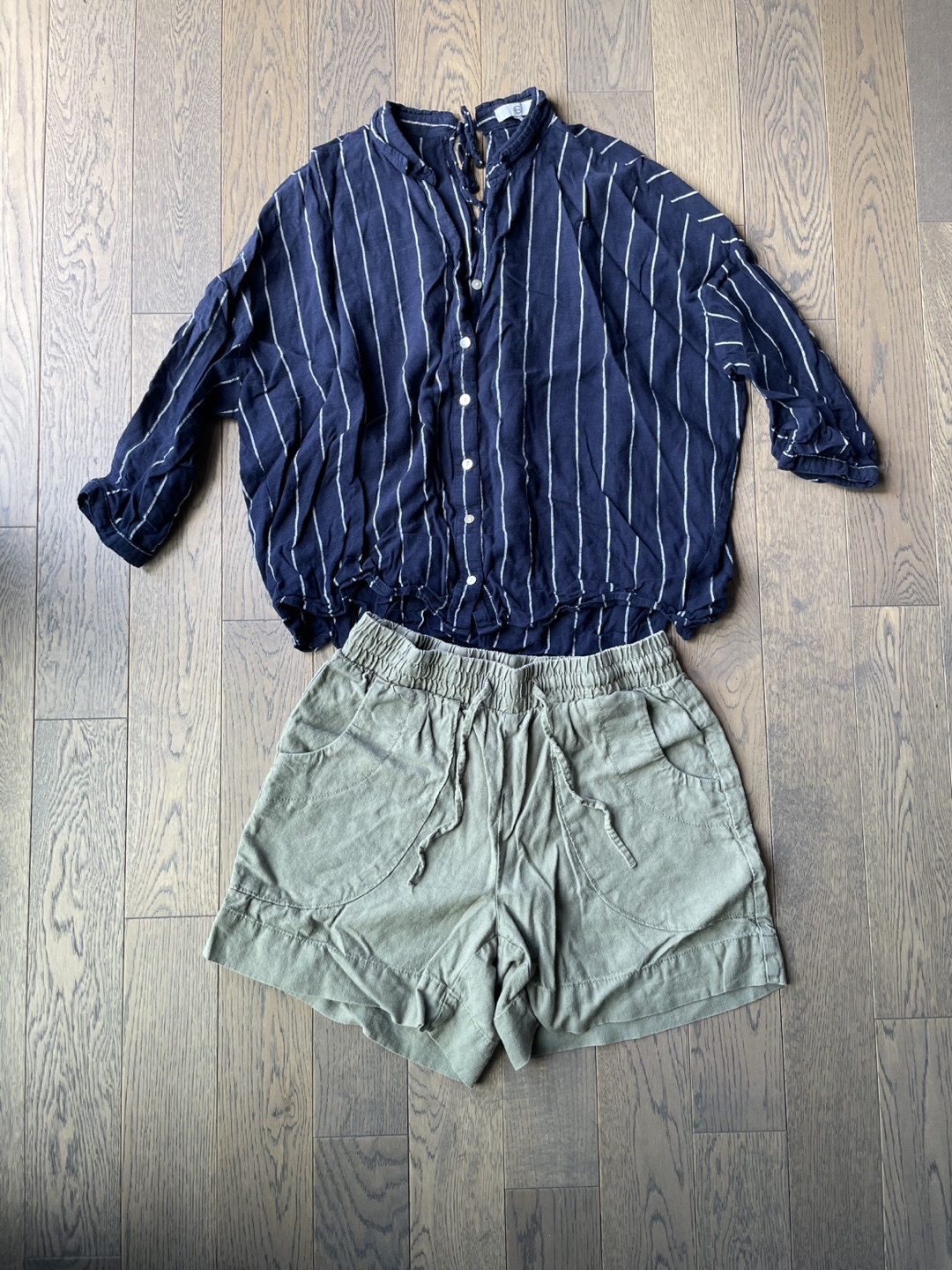 C&A Striped Blouse and RédHead Linen-Blend Shorts Set