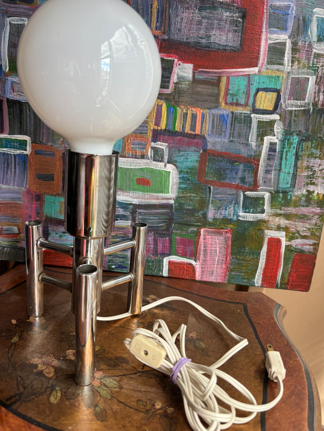 Mid-Century Modern Chrome Table Lamp with White Globe Shade