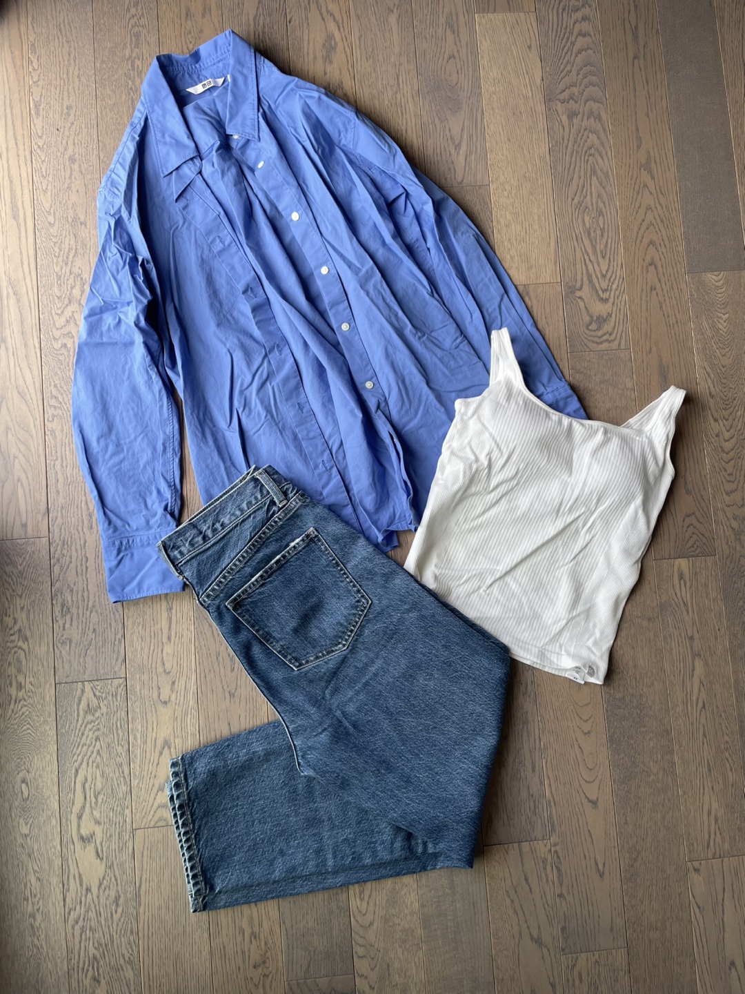 Uniqlo Blue Long Sleeve Shirt & White Tank Top