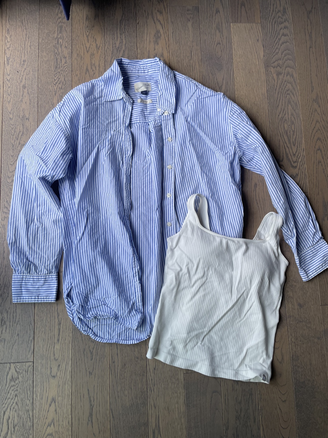 Universal Thread Striped Button-Up Shirt & White Tank Top